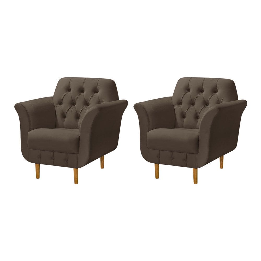 Kit 2 Poltronas Decorativas Pés Palito em Madeira Playa Veludo Marrom