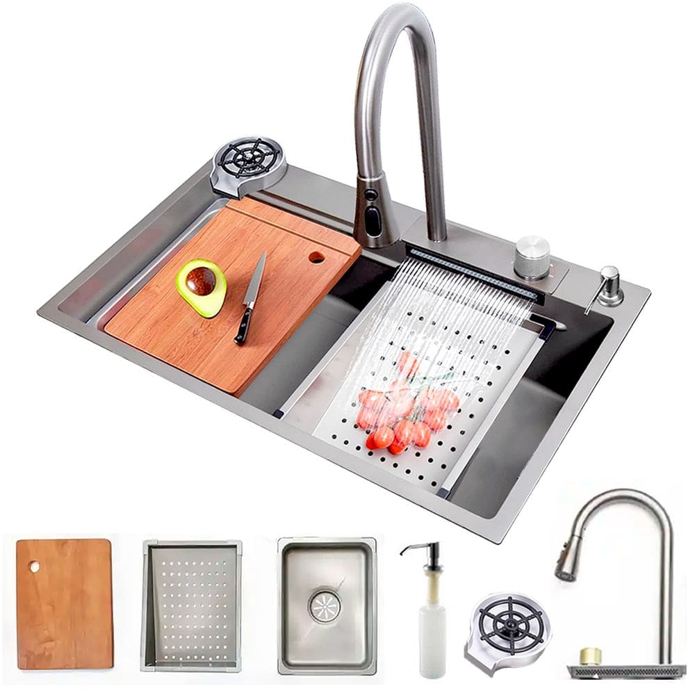 Cuba Gourmet Premium Cascata Lavador Copos Torneira Completa Prata Brinovar