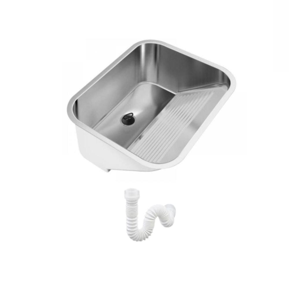 Tanque Em Inox Monobloco 53x43 30l Acetinado Ghelplus com Sifão Sanfonado Universal Simples 1.1/2”