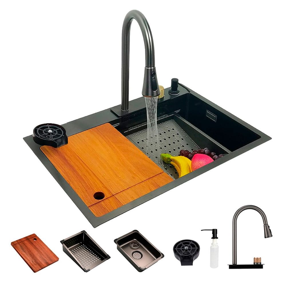Cuba Gourmet Premium Cascata Lavador Copos Torneira Completa Preta Brinovar