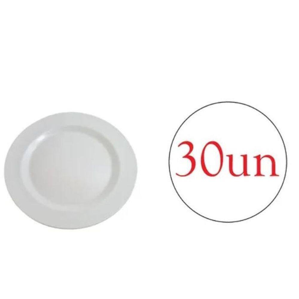 Prato Redondo De Melanina Branco Refeição Festa 25Cm - 30Un
