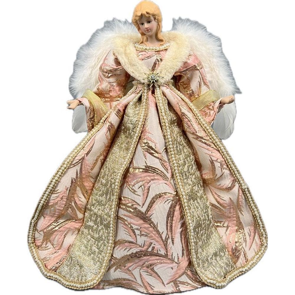 Anjo Topo Arvore Natal Pink/Gold Decoração Enfeite Casa 40Cm