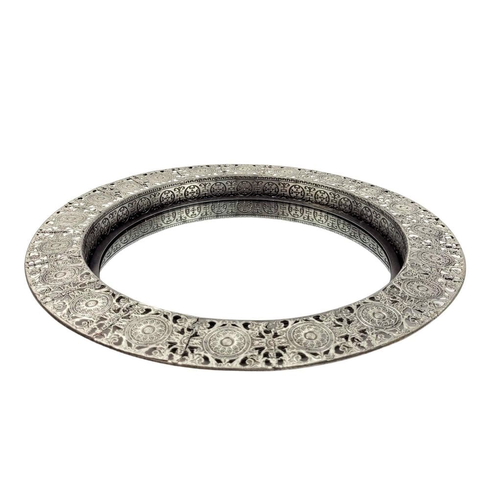 Bandeja Prata Redonda Metal Com Espelho 35Cm M