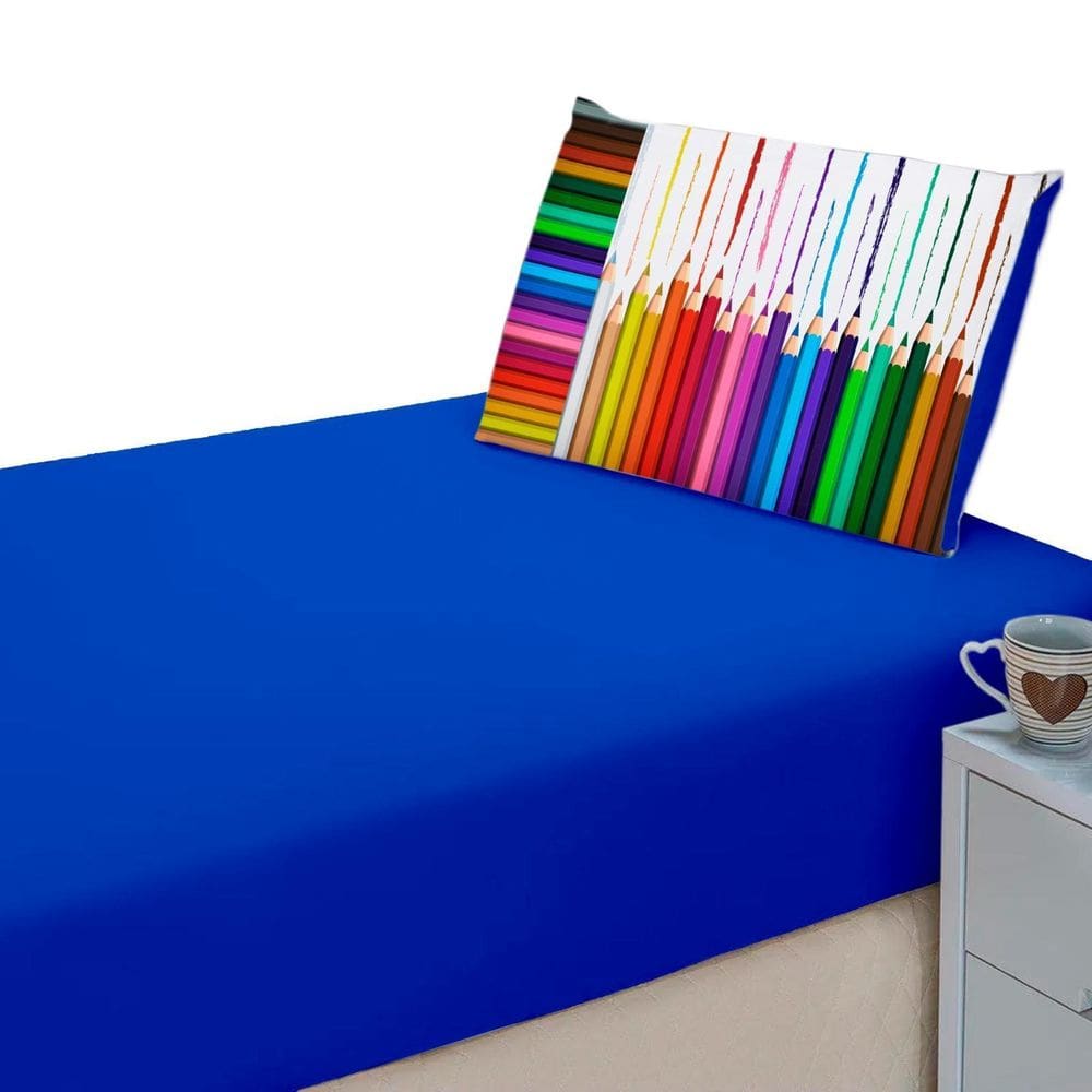 Lençol Liso Elásticado + Fronha Estampada Decorativa