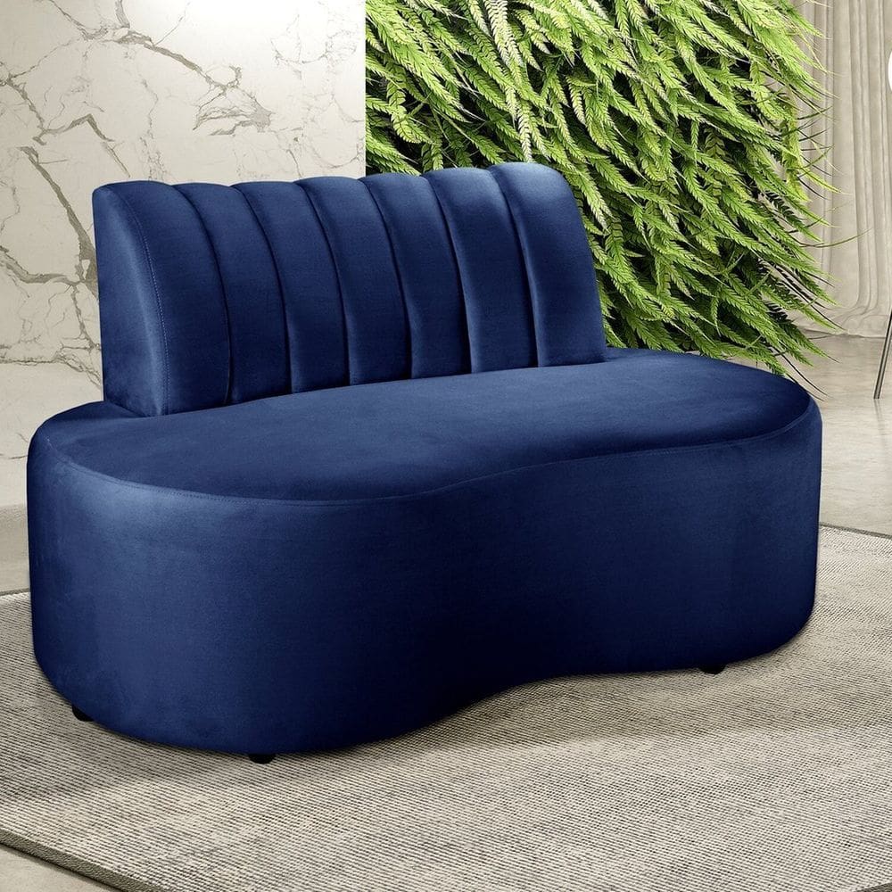 Sofá Redondo Curvo Orgânico Namoradeira Doha Azul Marinho