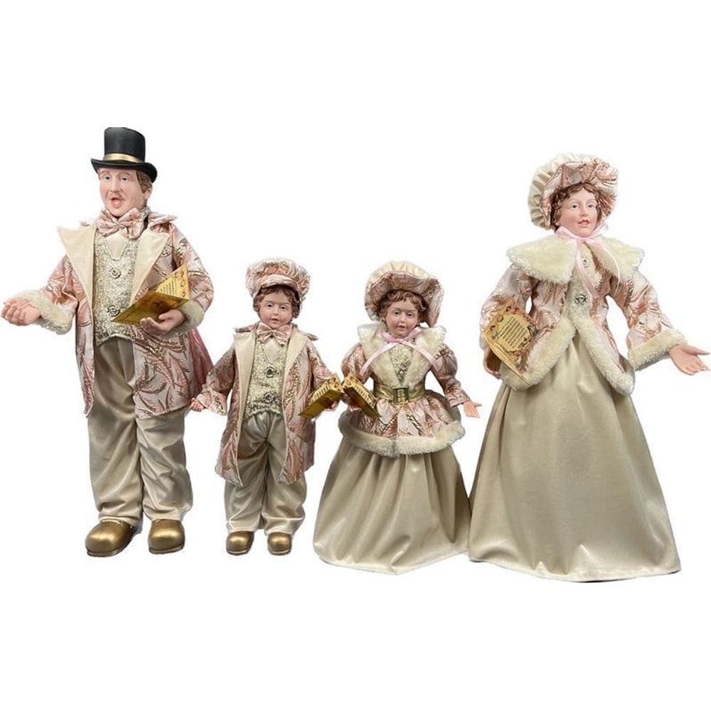 Familia Natalina Pai, Mãe Filhos Pink/Gold Decoração 65Cm