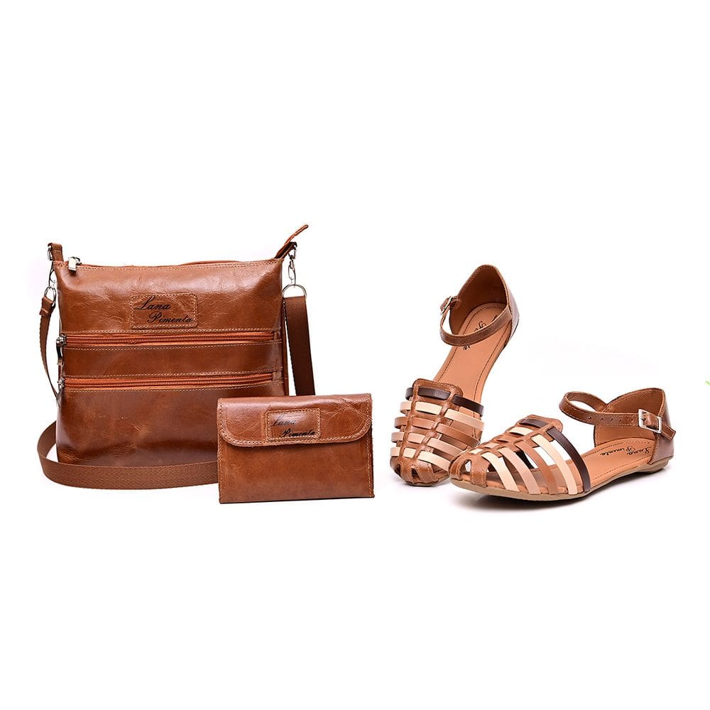 Kit Bolsa Transversal, Sandalia e Carteira Lana Pimenta