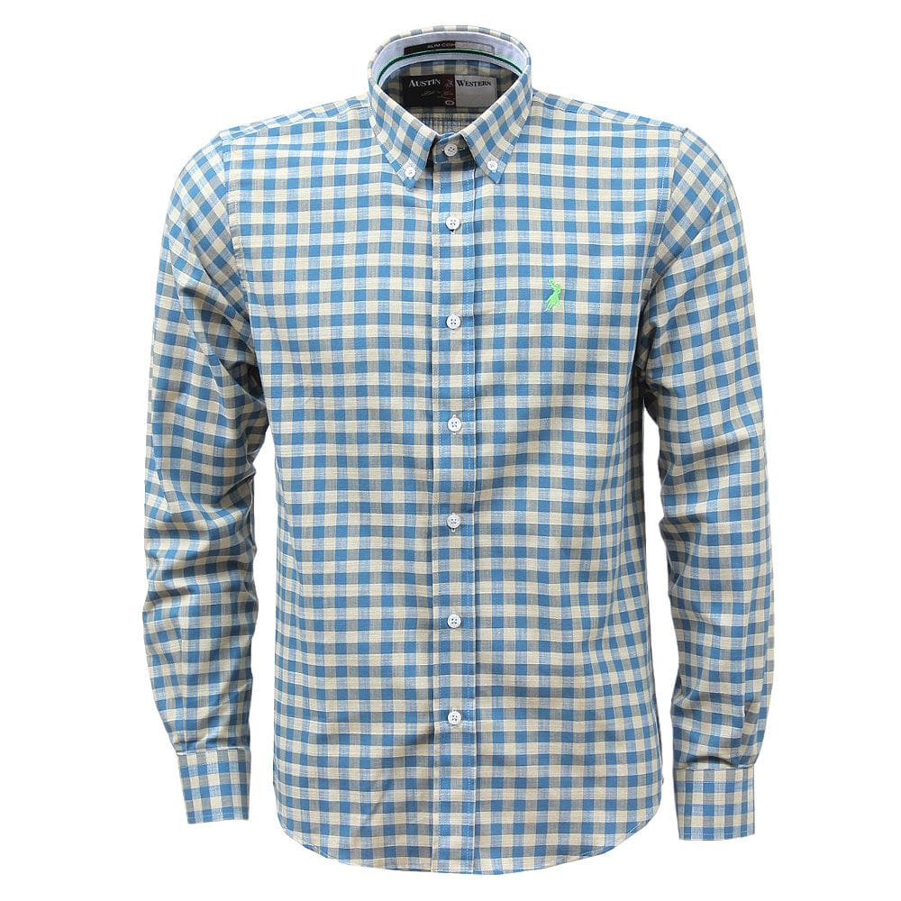Camisa Masculina Xadrez Azul Manga Longa Austin 37097
