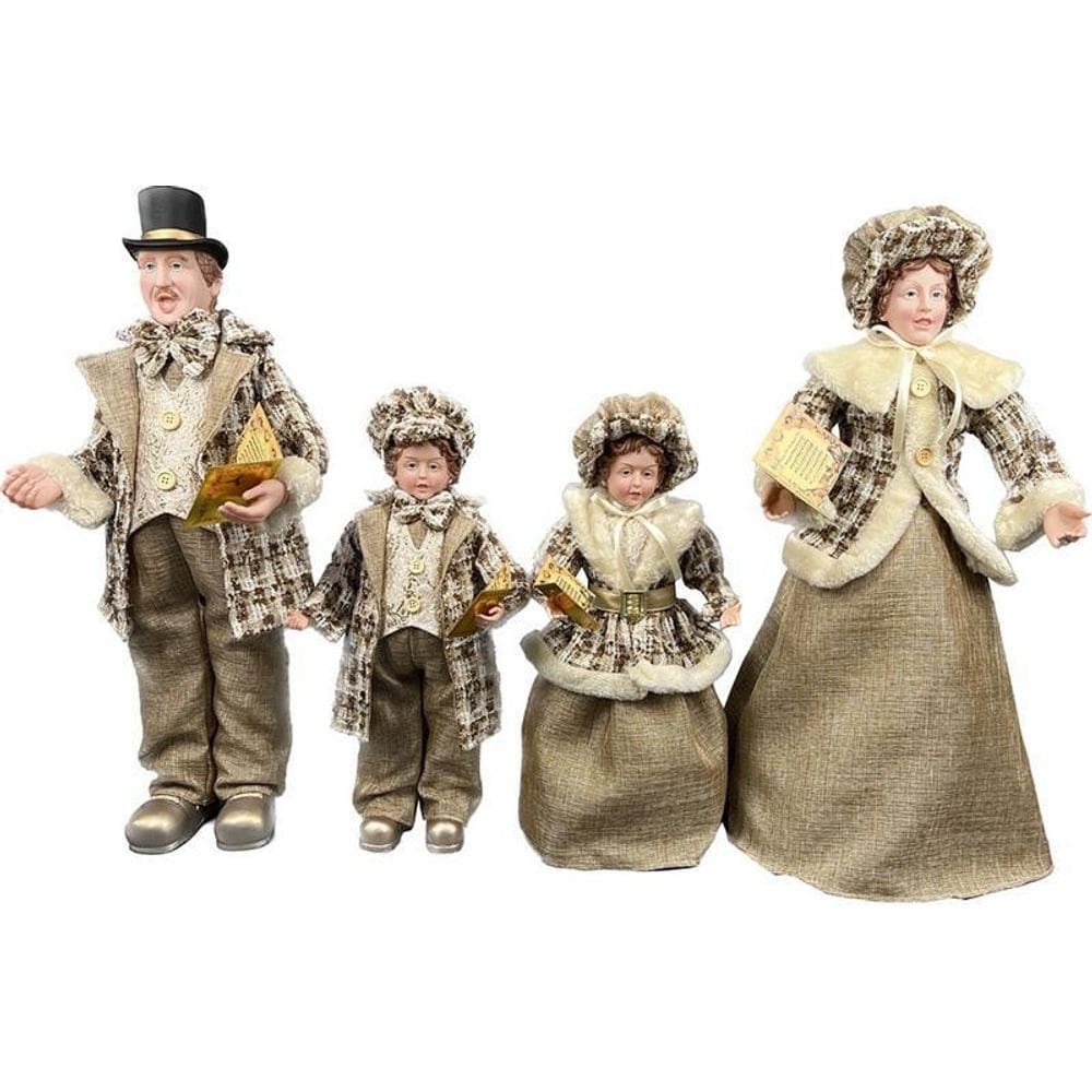 Familia Natalina Pai, Mãe Filhos Linho Marrom Natal 65Cm