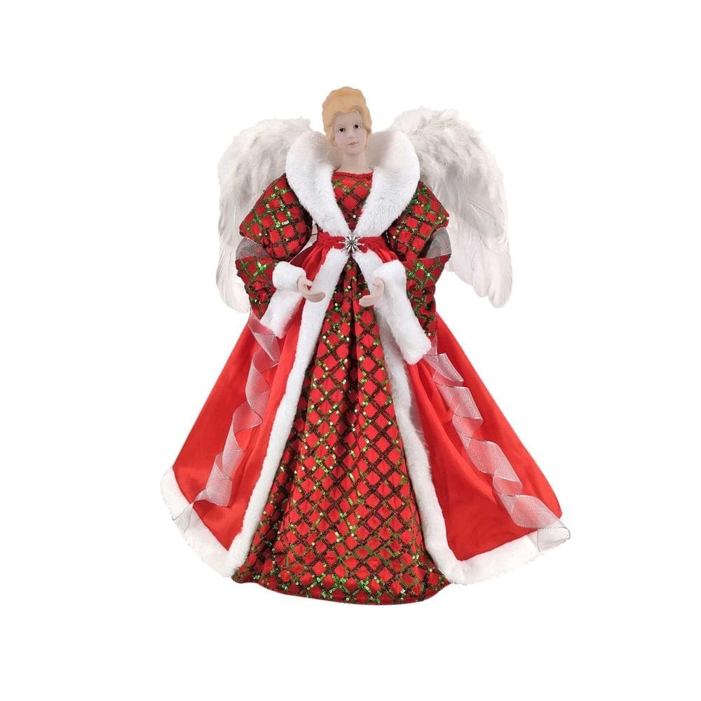 Anjo Topo Arvore Natal Vermelho Decoração Grande 60Cm