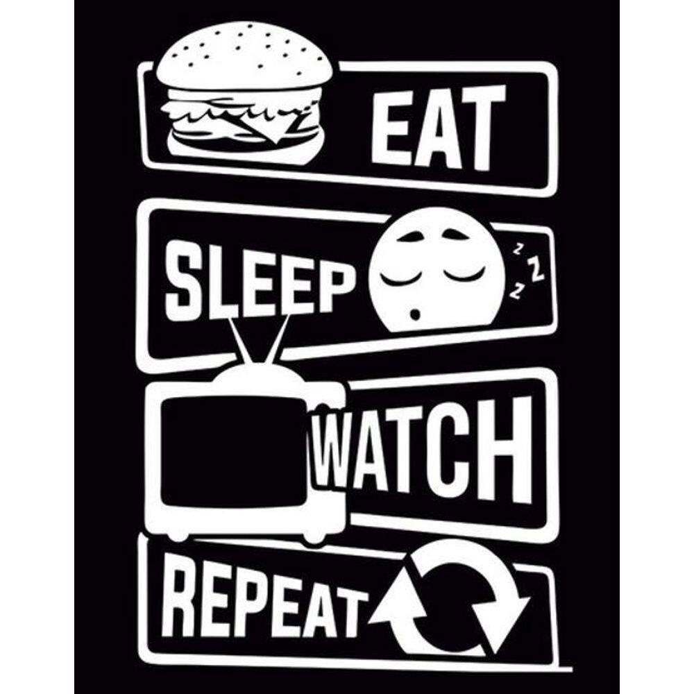 Kit 3 Placas Eat Sleep Watch Repeat Preta 36X46