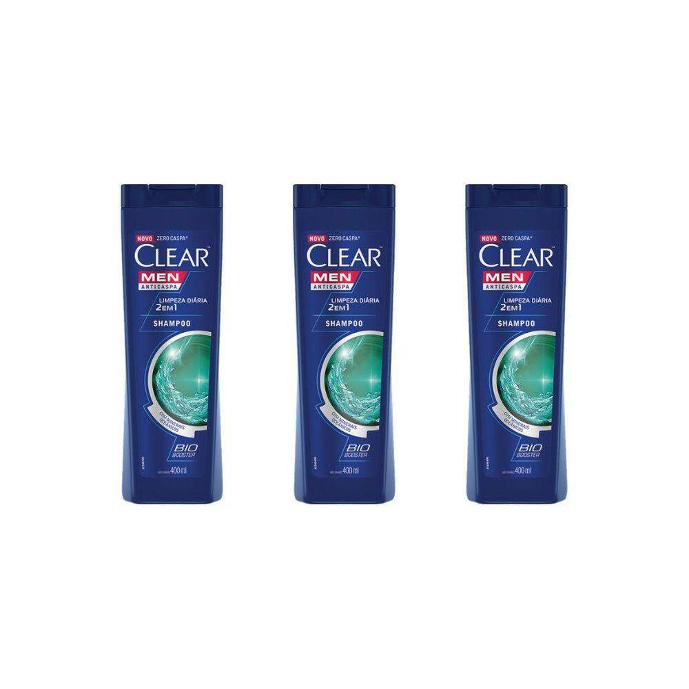 Shampoo Clear 400Ml Limpeza Diaria 2 Em 1 - Kit Com 3Un