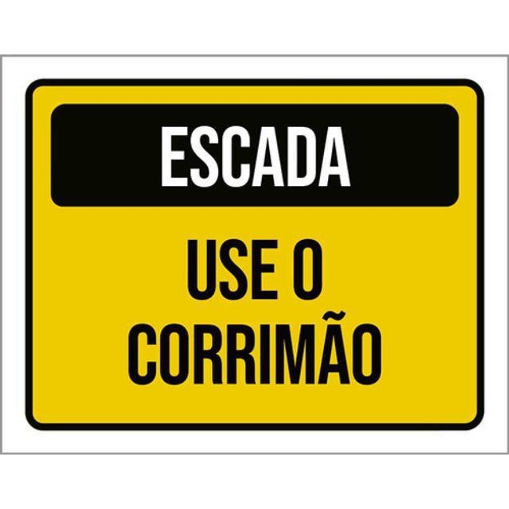 Kit 3 Placas Escada Use Corrimão Amarela 36X46