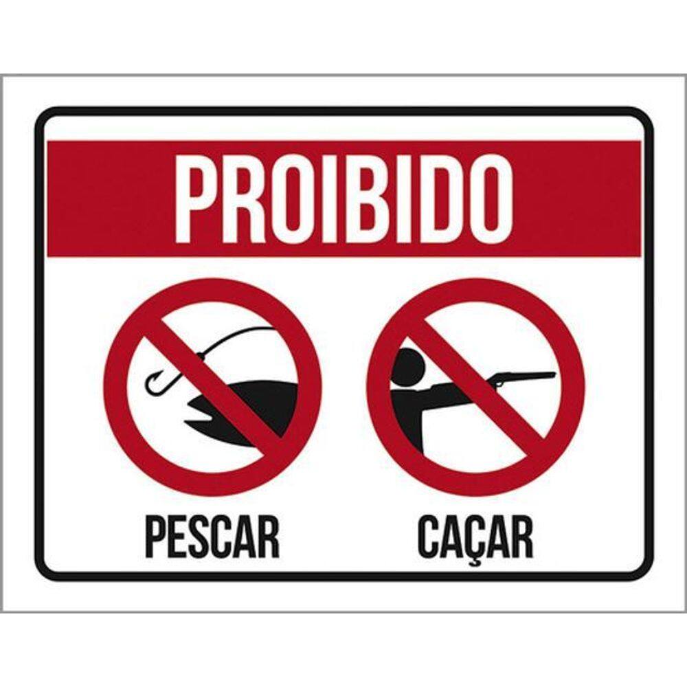 Kit 3 Placas Proibido Pescar Caçar Ícone 36X46