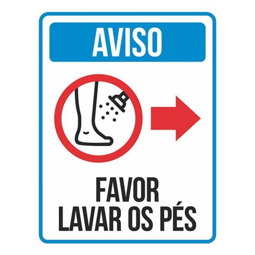 Kit 3 Placas Aviso Favor Lavar Pés Seta Direita 36X46