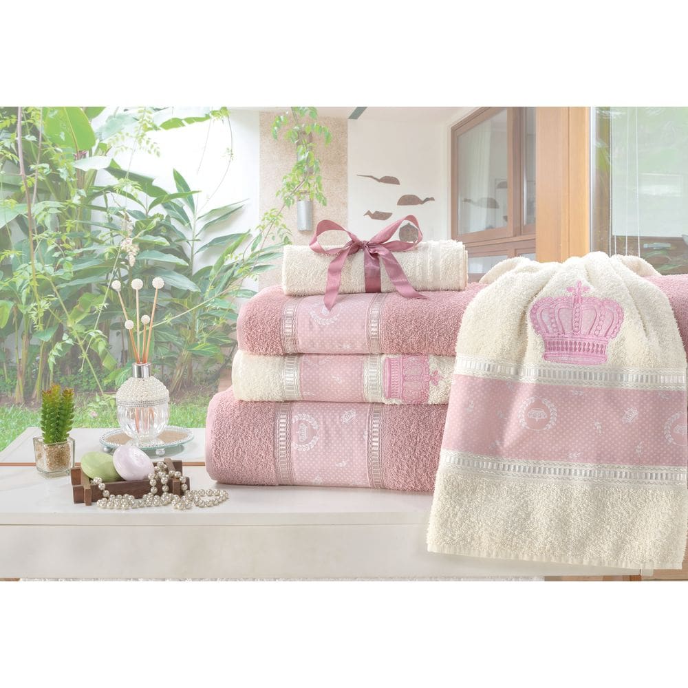 Jogo de Banho Nobre 5 Peças Algodão Rosa e Palha