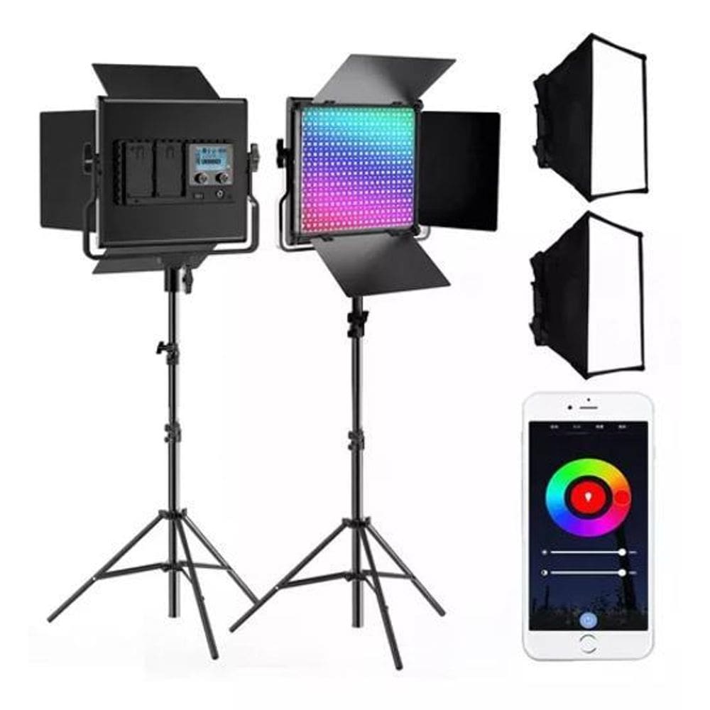 Kit 2X Painel Led Ll550Rp Rgb Bi-Color Softbox Tripés Fonte