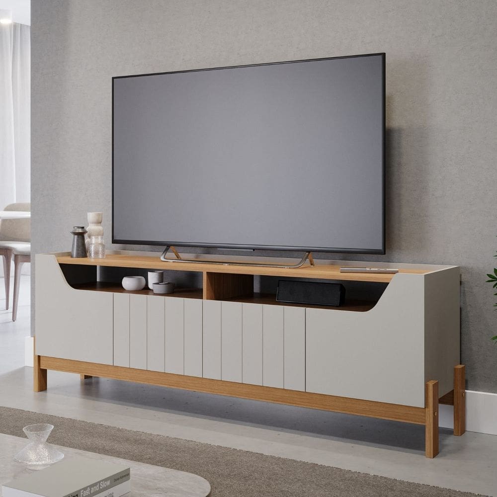 Rack para Tv de até 70 Polegadas, Moema ,180cm Off White/ Marrom