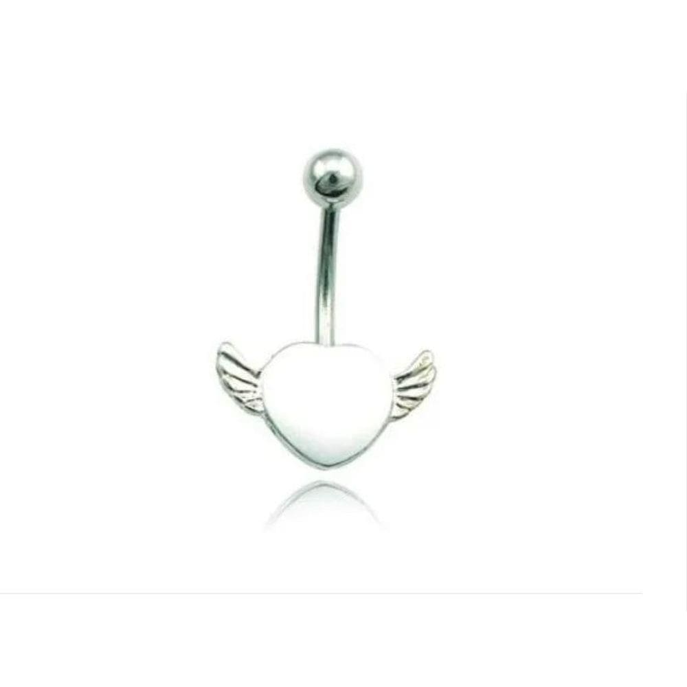 Piercing Umbigo Coração Alado Prateado 10mm