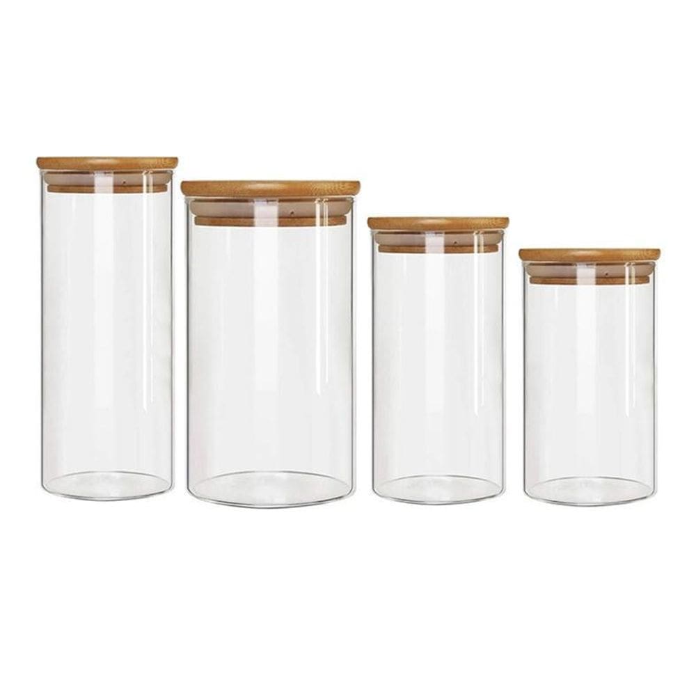 Kit 4 Potes Borossilicato Hermético Tampa Bambu Grandes