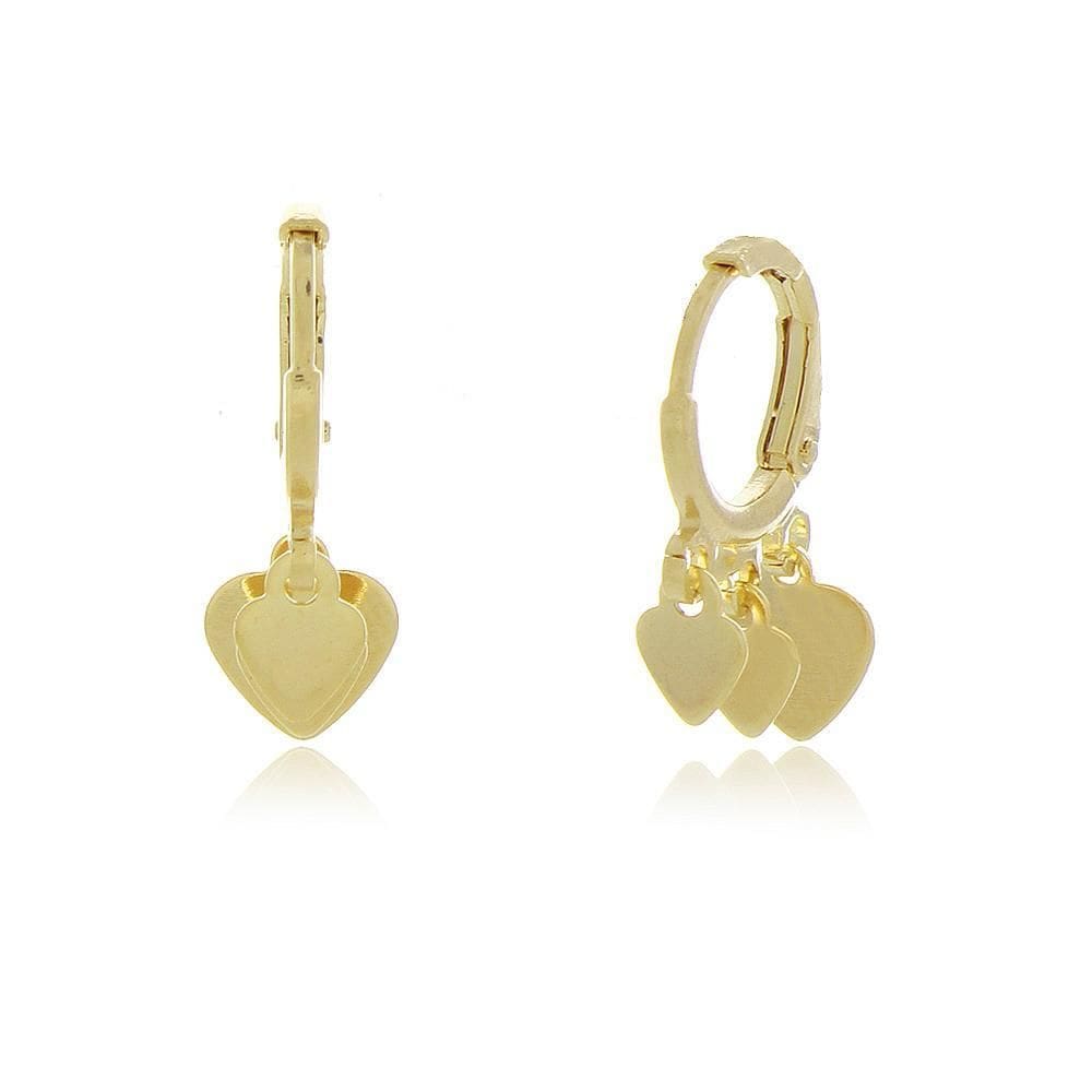 Brinco Argola Com 3 Corações Banhada A Ouro 18K