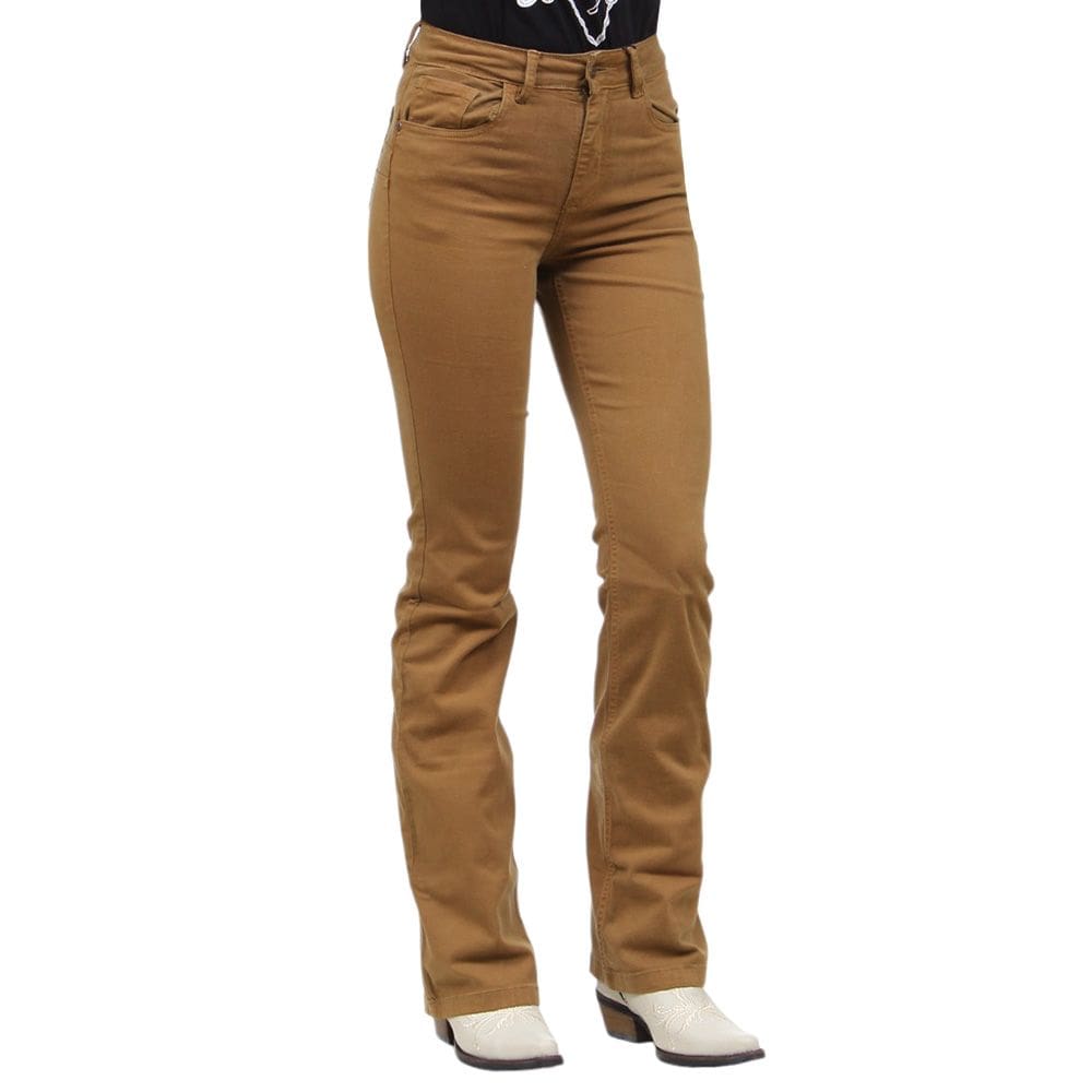 Calça Jeans Feminina Brim Cos Alto Bege Cowboy Winner 36301