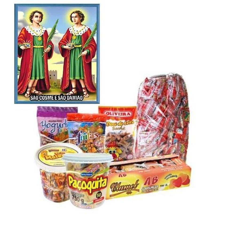 Kit Doces Cosme Damião 8 Itens Variados + Saquinhos- 450Un