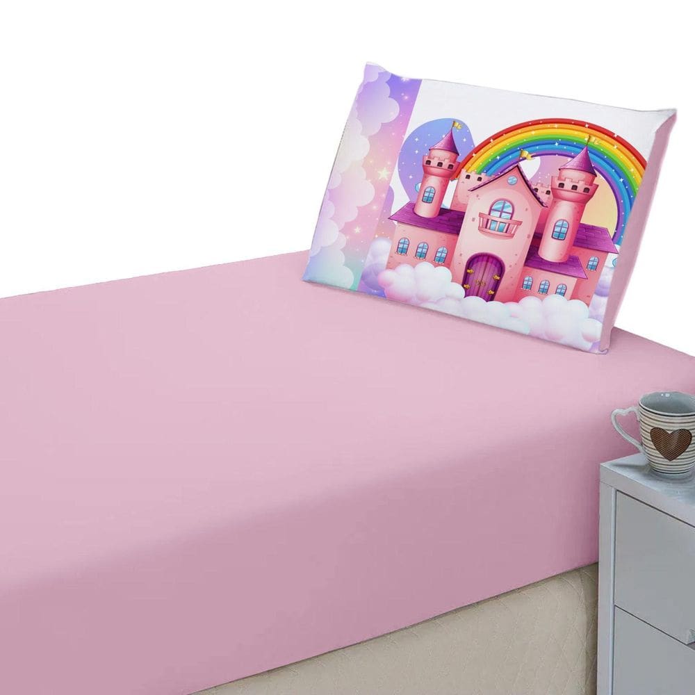 Lençol Liso Elásticado + Fronha Estampada Decorativa