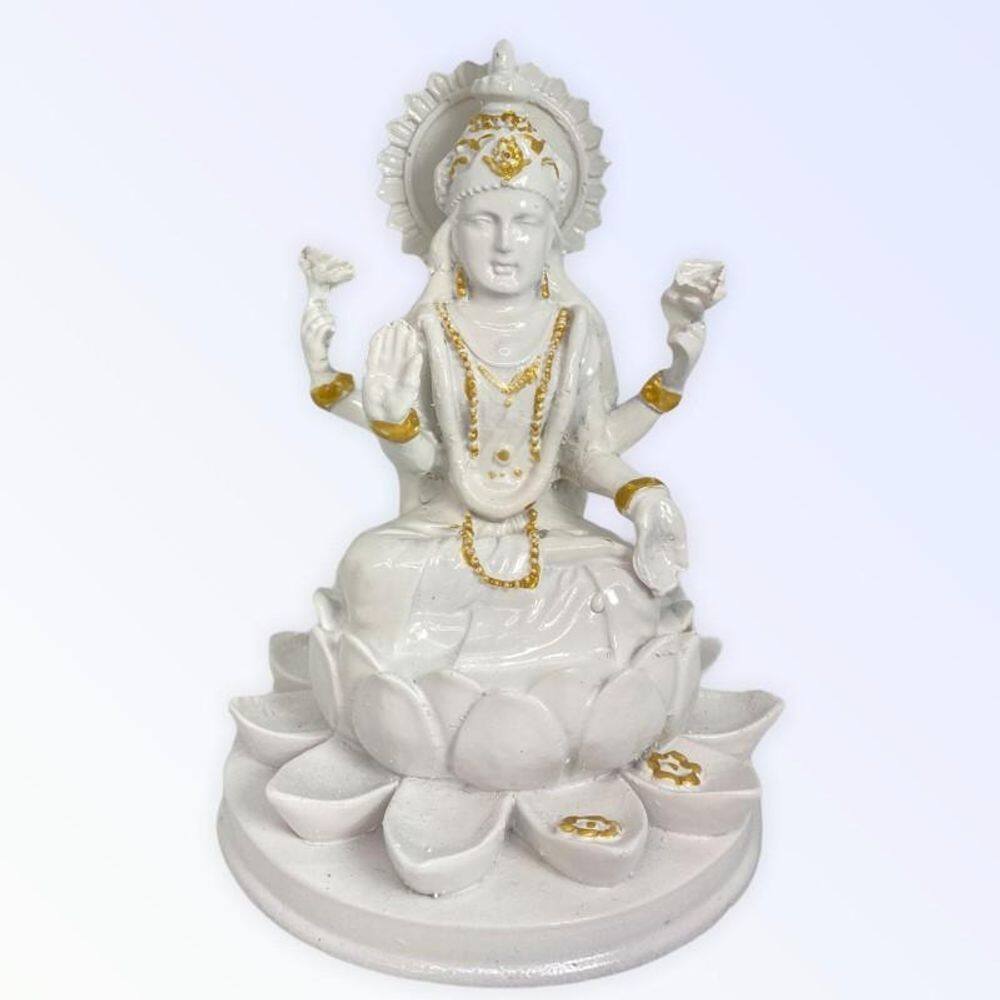 Deusa Lakshmi Na Flor De Lótus Resina - Escolha Modelo E Cor