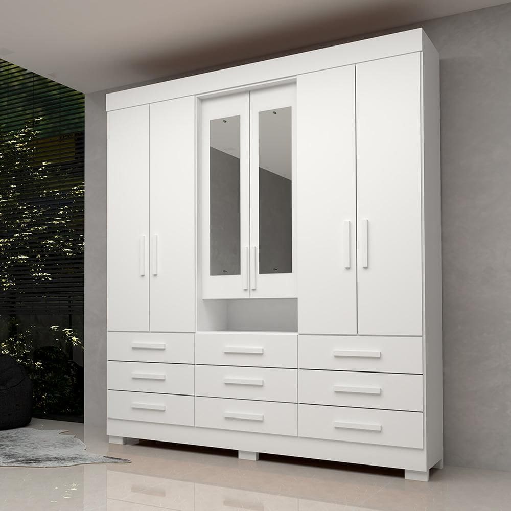 Guarda-Roupa Casal Bolívia Com Espelho 6 Portas (9 Gavetas) Linhamobília
