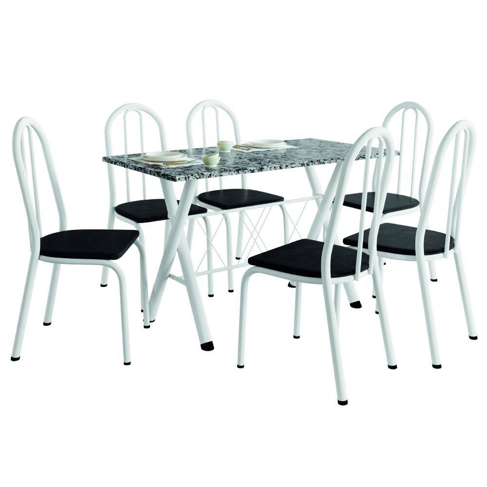 Conjunto Sala De Jantar Mesa Deise Com 6 Cadeiras Diva 1,40m Granito Branco/Preto Artefamol