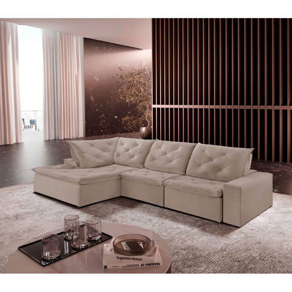 Sofá Hércules Veludo 2 Módulos 90cm Chaise Meu Sofá Online B002 Veludo Capuccino