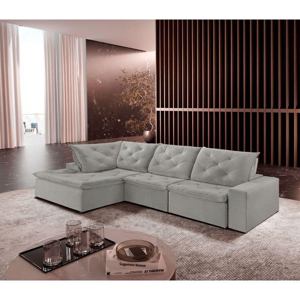 Sofá Hércules Linho 2 Módulos 80cm Chaise Meu Sofá Online A230 Linho Cinza
