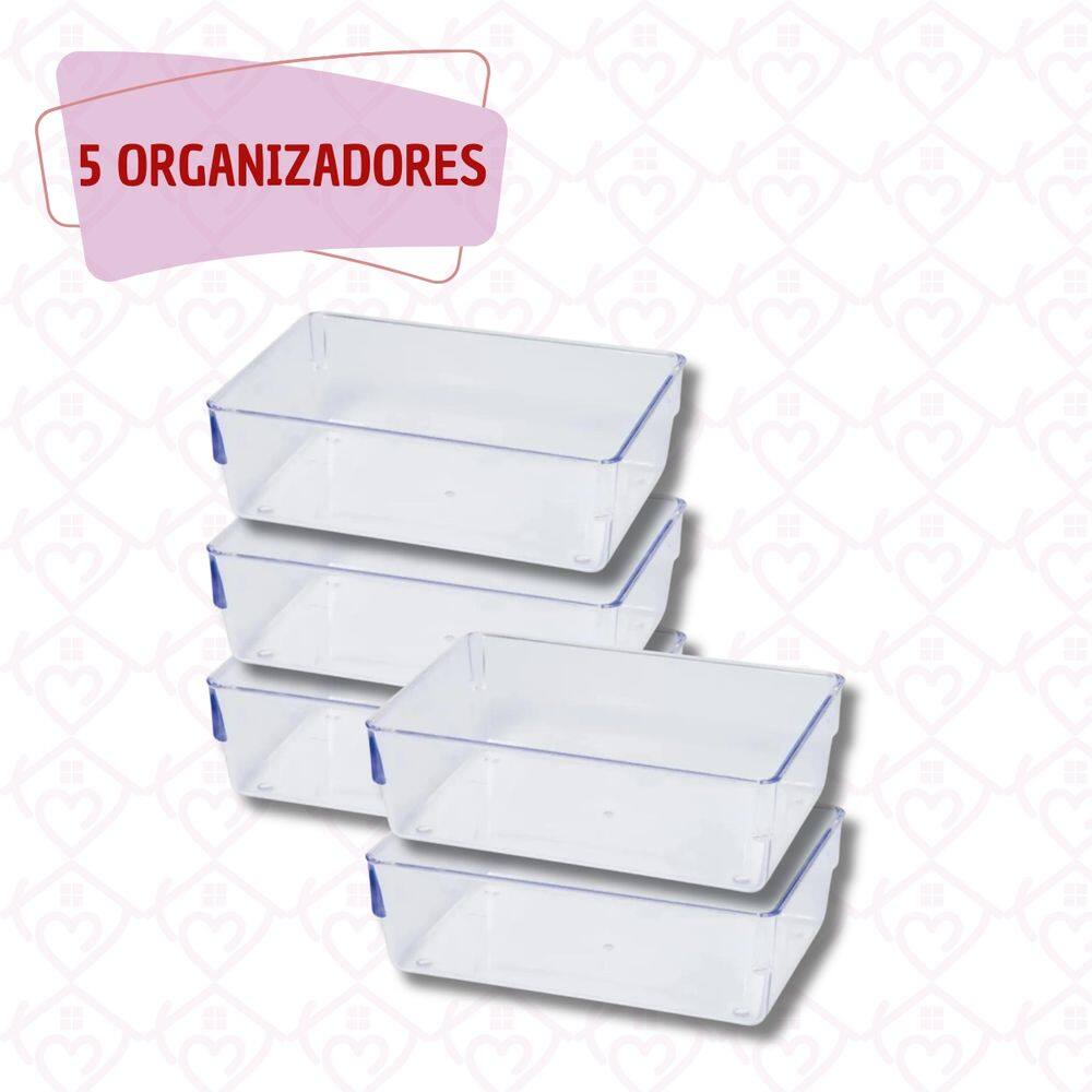 Kit 5 Organizador Medio Acrilico Talheres Gavetas Empilhavel