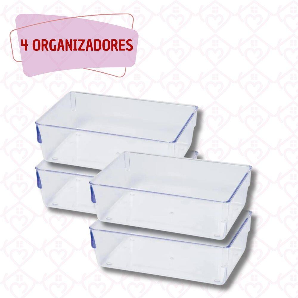 Kit 4 Organizador Medio Acrilico Talheres Gavetas Empilhavel