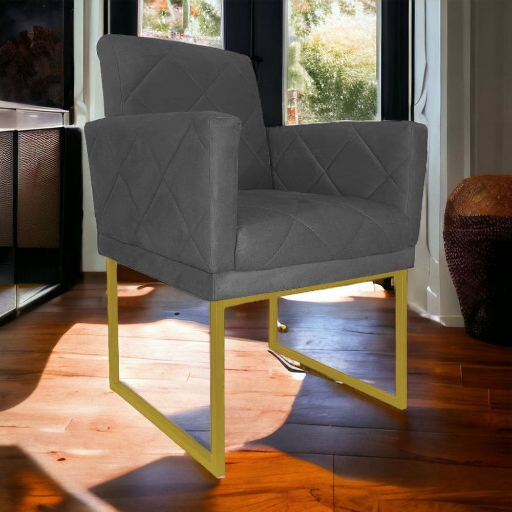 Poltrona Decorativa Pé Ferro Klara Suede Cinza - Londrilar