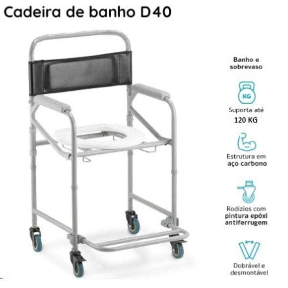 Cadeira De Banho Dobrável Higiênica Com Rodas D40 Dellamed