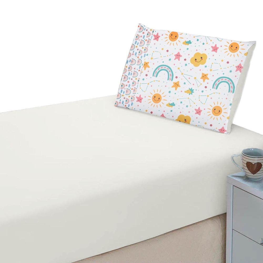 Lençol Liso Elásticado + Fronha Estampada Decorativa