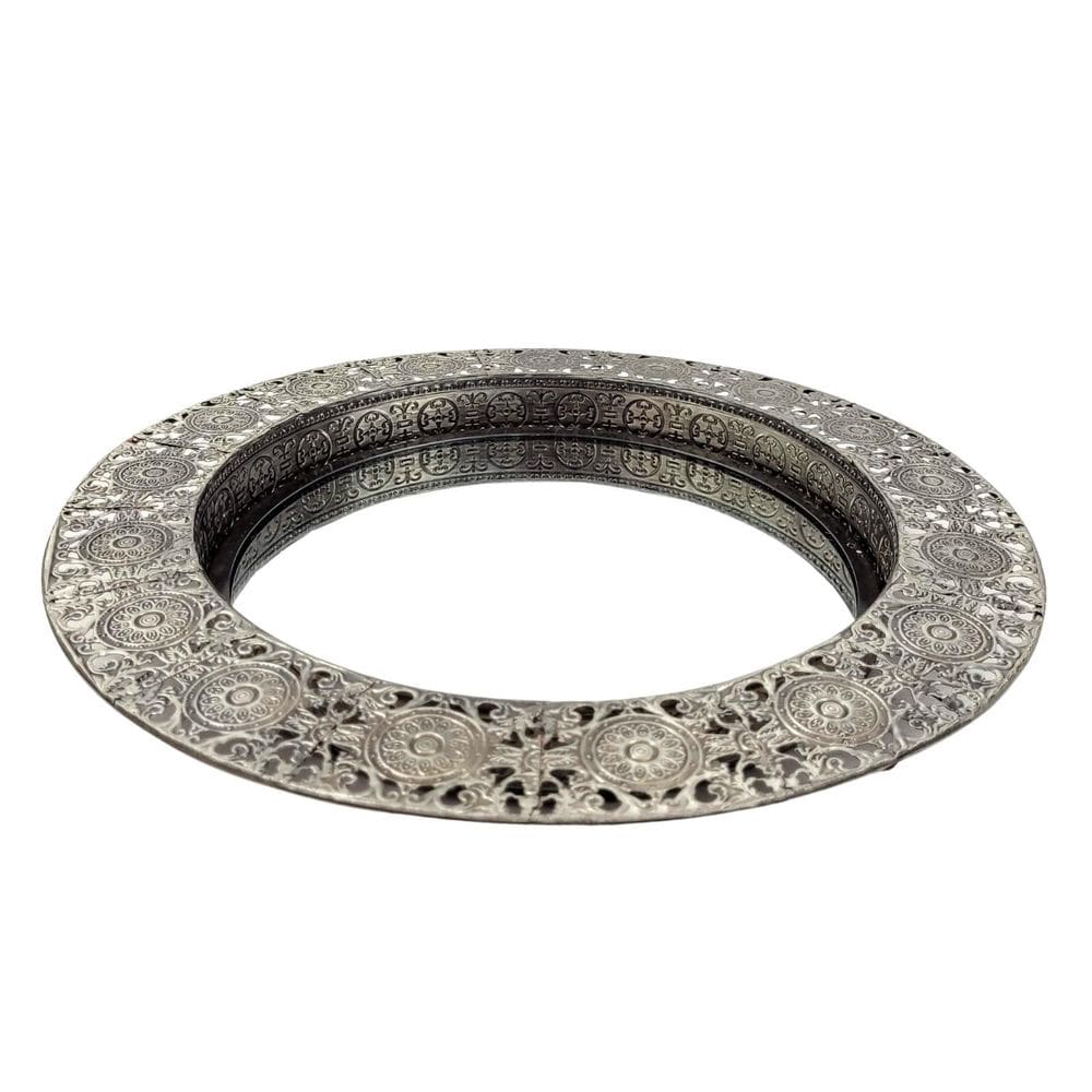 Bandeja Prata Redonda Metal Com Espelho 40Cm G