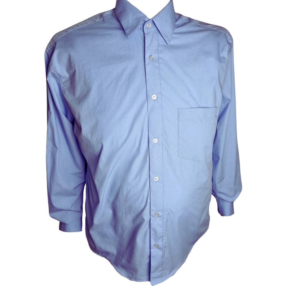 Camisa Social Masculina Azul Claro 100% Algodão Plus Size Moderna Casual