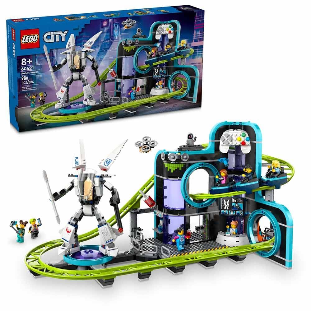 Bloco de Montar - CITY - Parque de Montanha-Russa Mundo dos Robos - 986 peças - LEGO