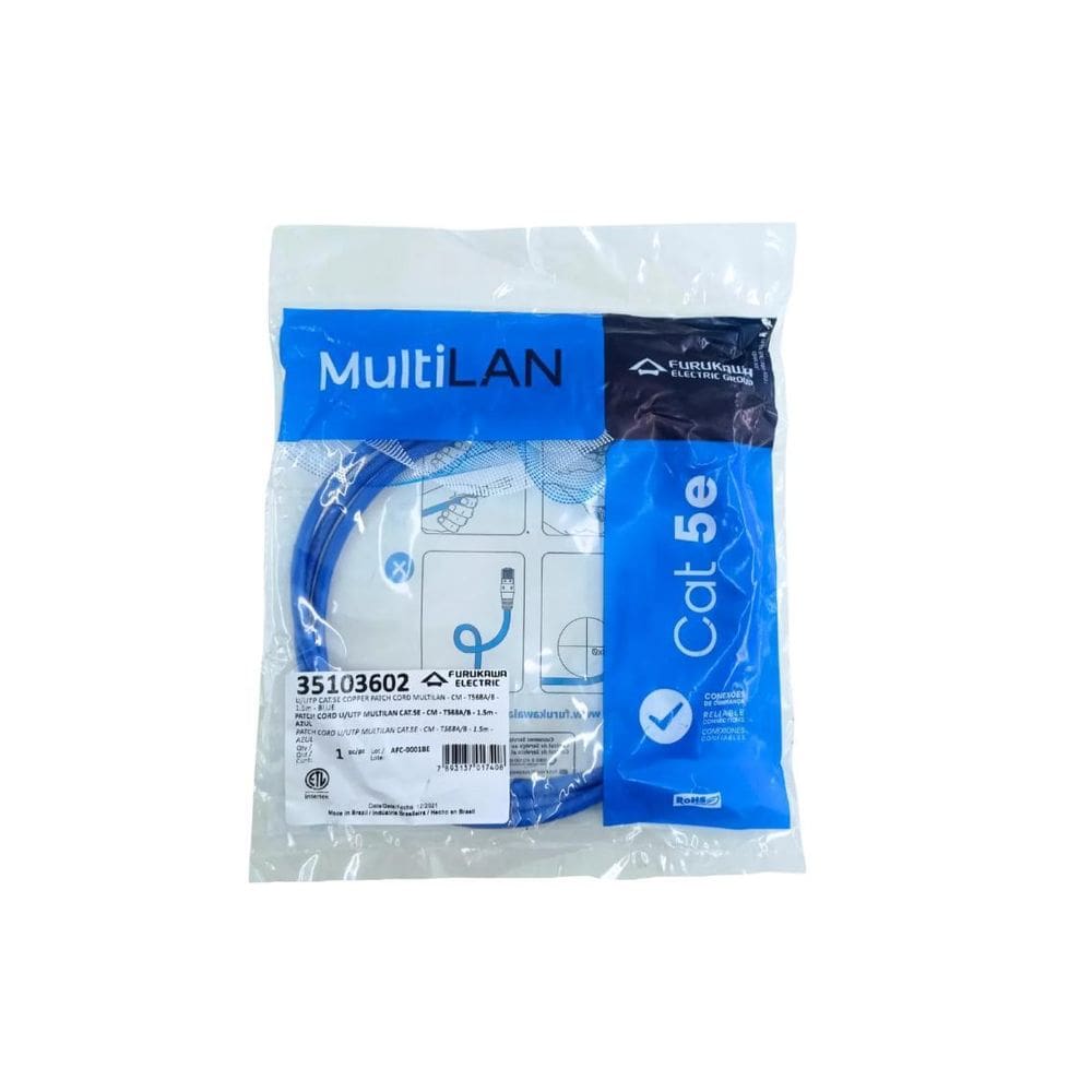 70 Patch Cord Furukawa Multilan Cat5E 1,5Mt Azul 35103602