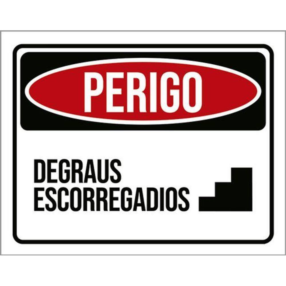 Kit 3 Placas Perigo Degraus Escorregadios Ícone 36X46