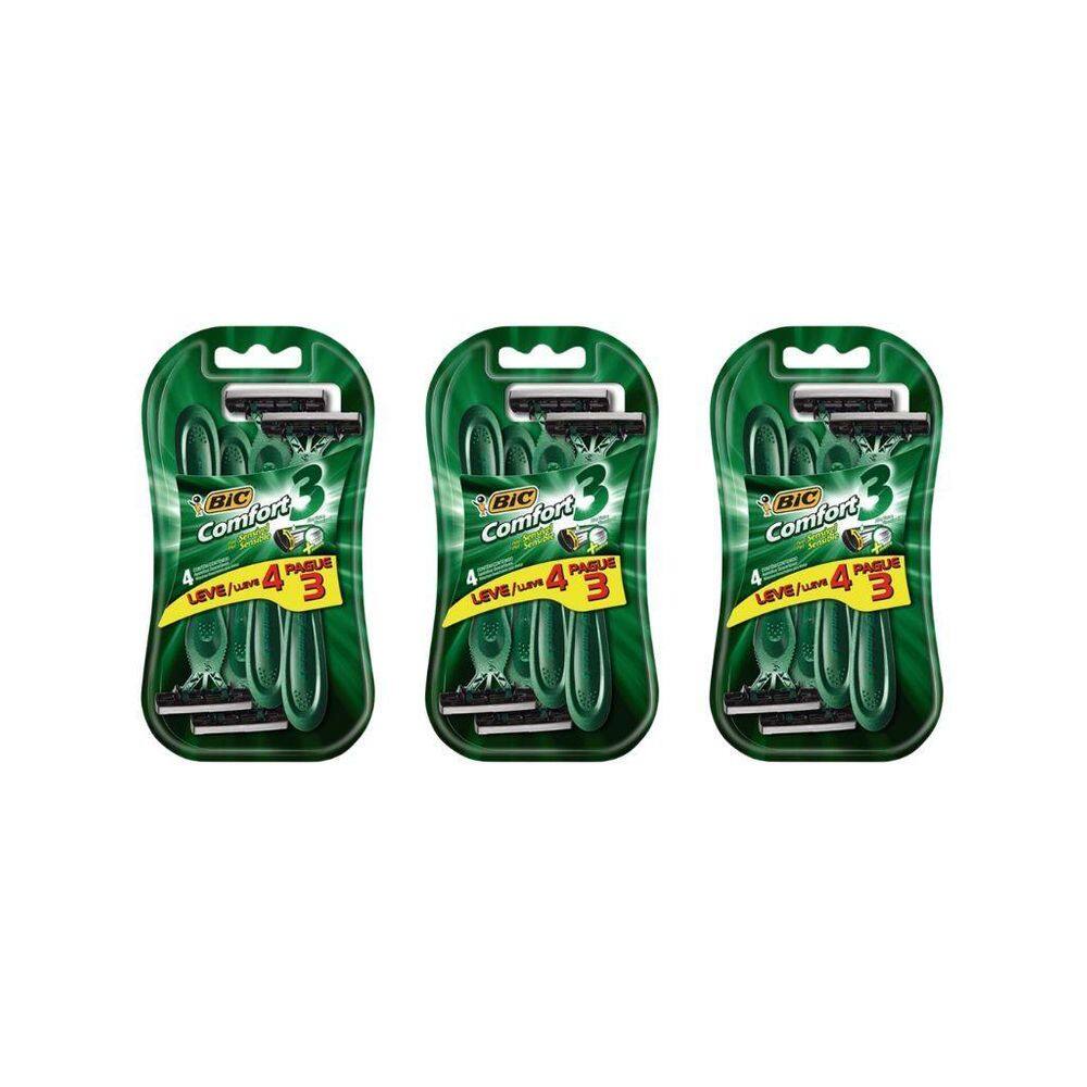 Aparelho De Barbear Bic Comfort 3 L4P3 Pele Sensivel-Kit 3Un