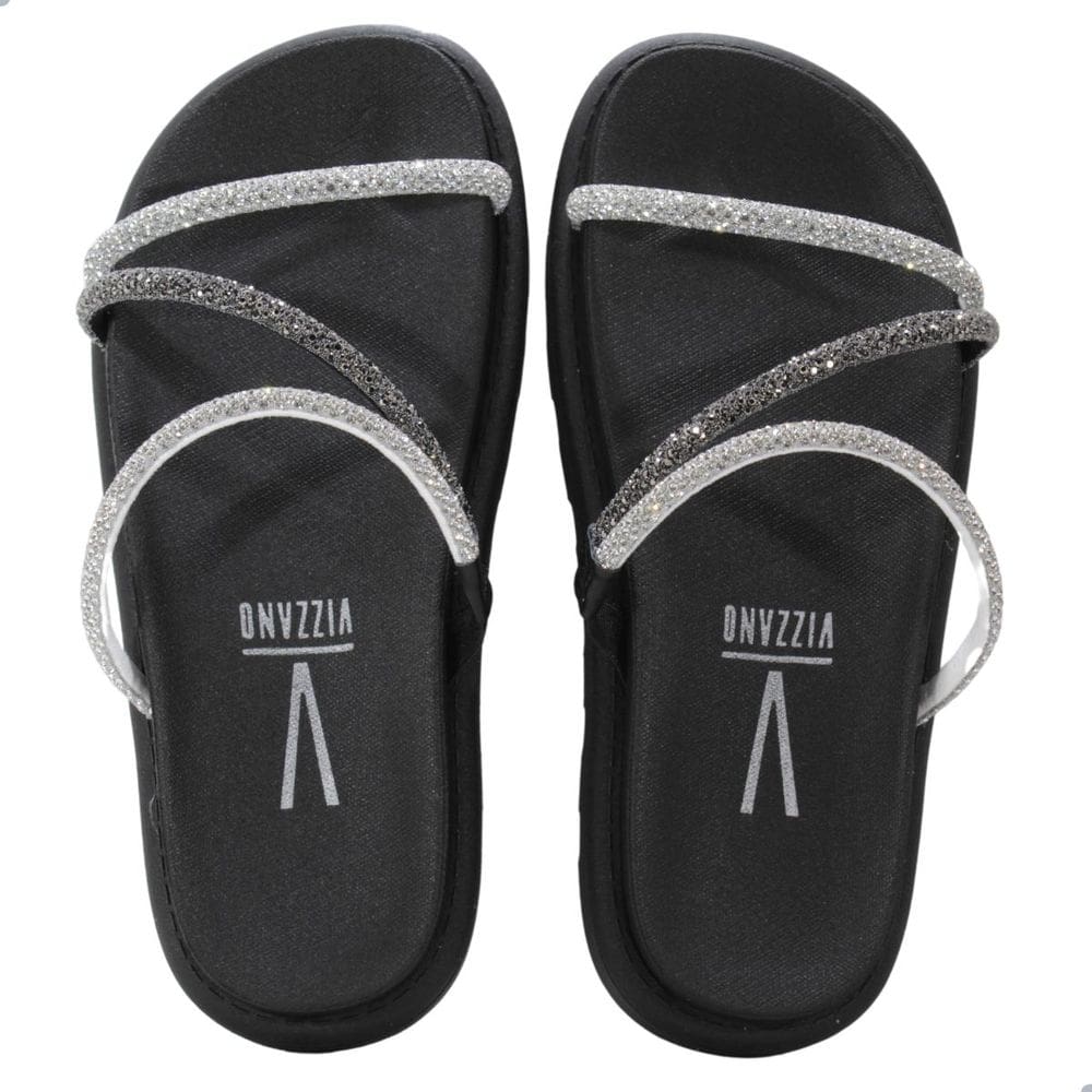 Tamanco Vizzano Preto Cristal Silver Diamond Strass
