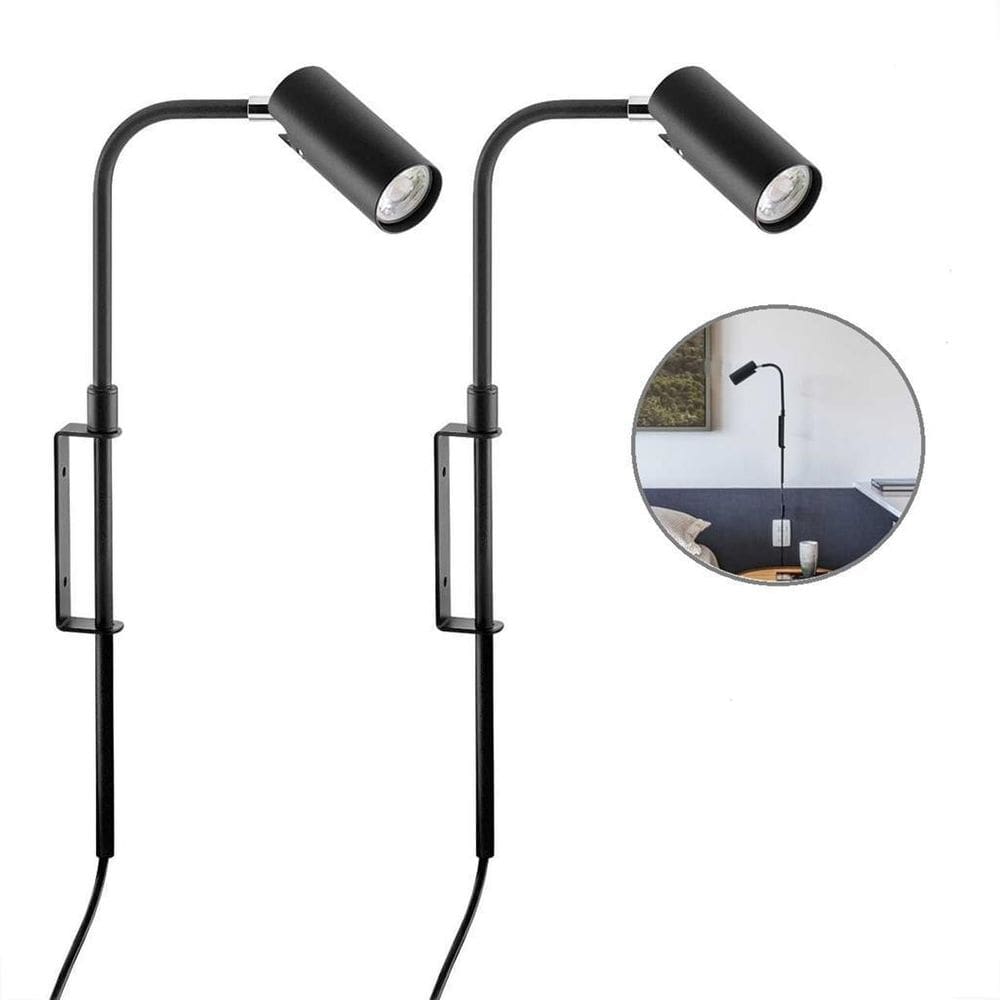 Kit 2 Arandela Interna Preto Articulada Cabeceira Plug Lup87