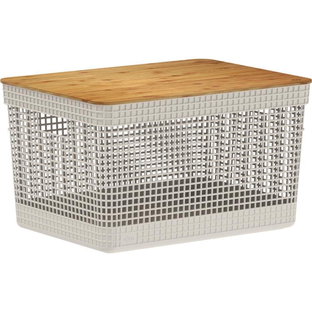Cesto Organizador Grid Com Tampa De Bambu 20L Bege - Ou
