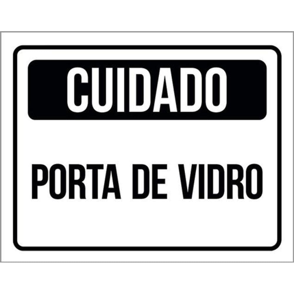 Kit 10 Placas Cuidado Porta De Vidro Preta 36X46