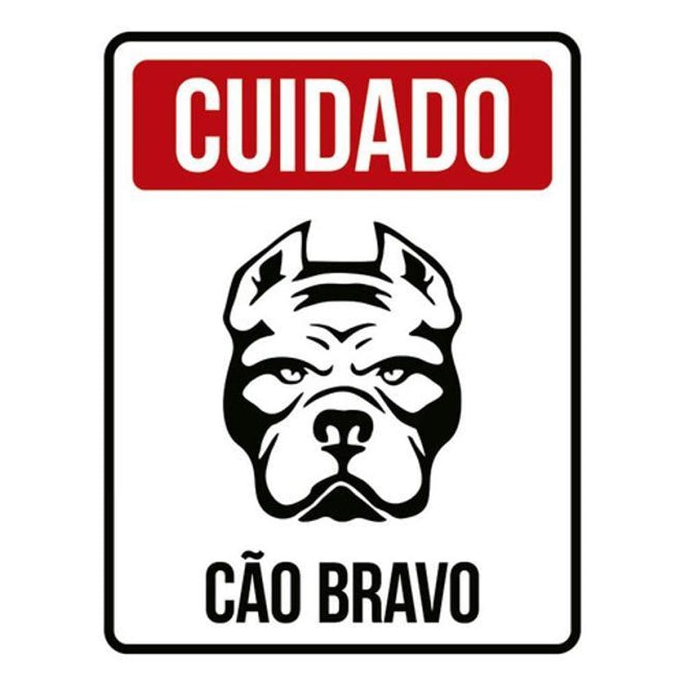 Kit 10 Placas Cuidado Cão Bravo Vermelha 36X46