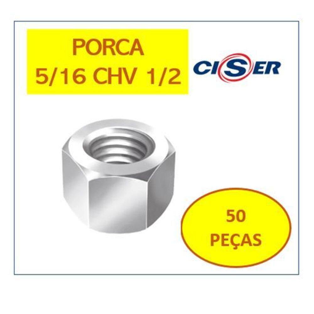Porca De Parafuso 5/16 Chv1/2 Sextavada Zincada 50 Pçs